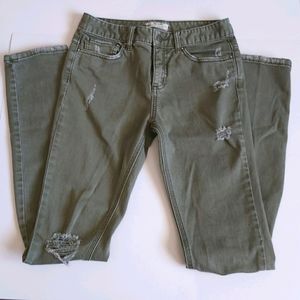 Free People Olive Green Distressed Jeans 26